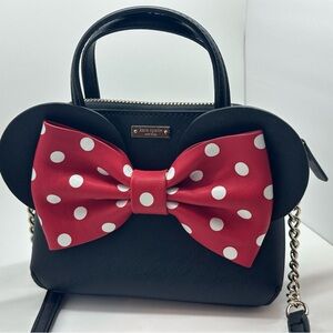 Kate Spade Minnie Mouse Black Crossbody Satchel with Red Polka Dot Bow